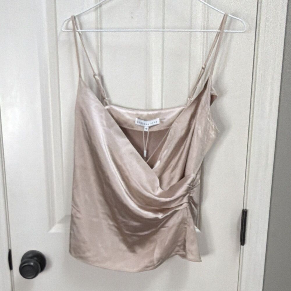 Anthropology ENDLESS ROSE Satin Wrap Camisole Top Beige Nude Tank Womens M NWT